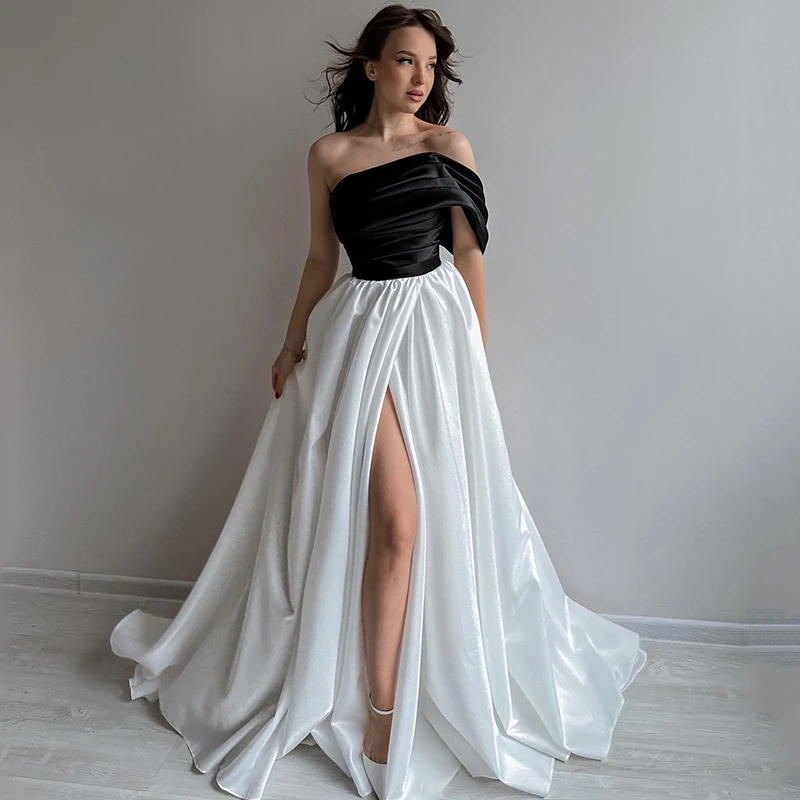 Eightree Black And White A-Line Wedding Dresses Side Slit Satin Bride Dress Boho Beach Wedding Evening Prom Gowns Custom Size
Eightree Black And White A-Line Wedding Dresses Side Slit Satin Bride Dress Boho Beach Wedding Evening Prom Gowns Custom Size