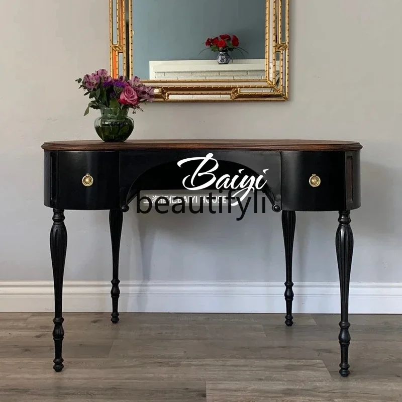 French retro solid wood porch, neoclassical black arc simple light luxury partition, entrance to the wall porch1184
French retro solid wood porch, neoclassical black arc simple light luxury partition, entrance to the wall porch1184