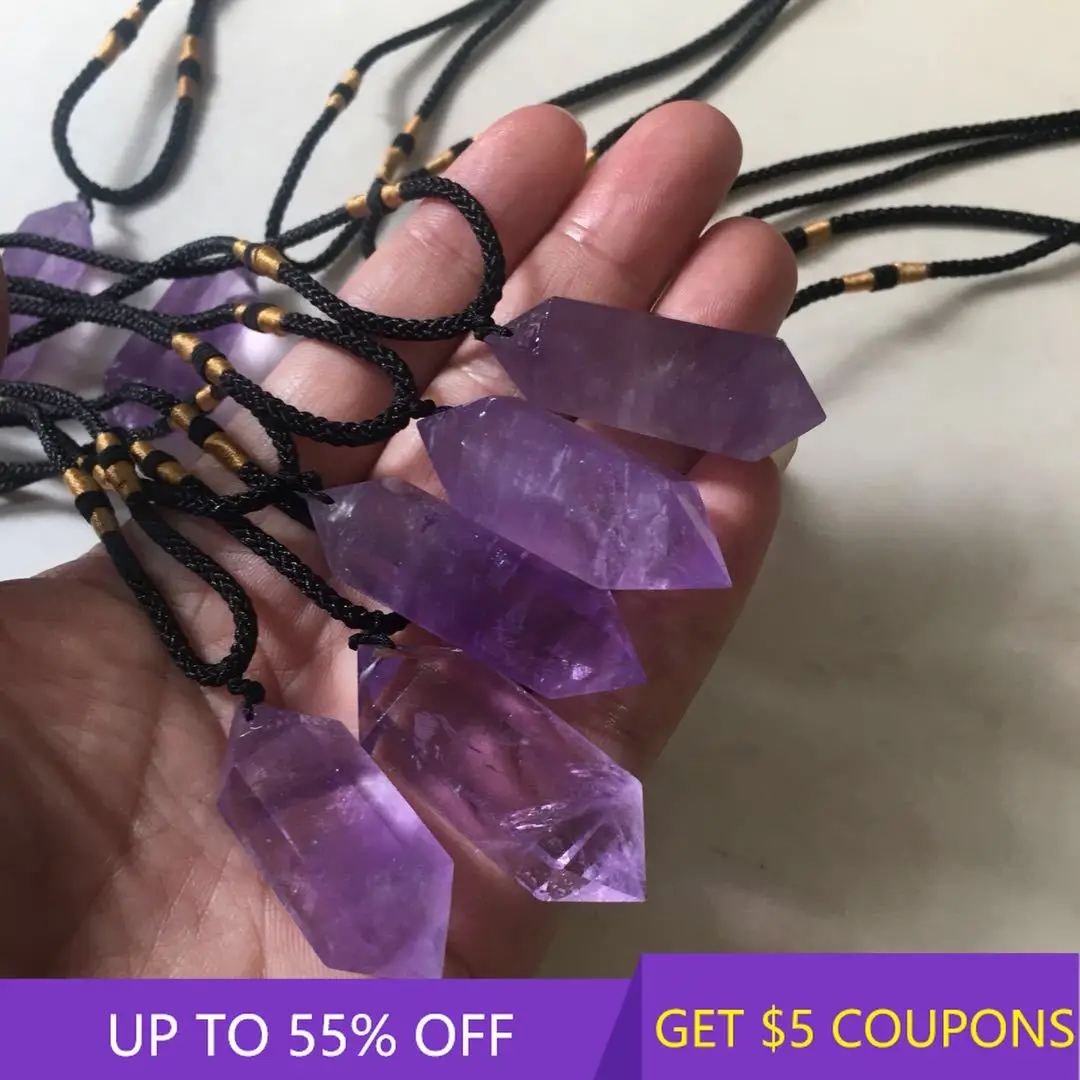 Natural Purple Brazilian Amethyst Quartz Pendant Crystal Carving Point Wand Pendulum Healing Chakra Stone Necklace Jewelry Gift
Natural Purple Brazilian Amethyst Quartz Pendant Crystal Carving Point Wand Pendulum Healing Chakra Stone Necklace Jewelry Gift