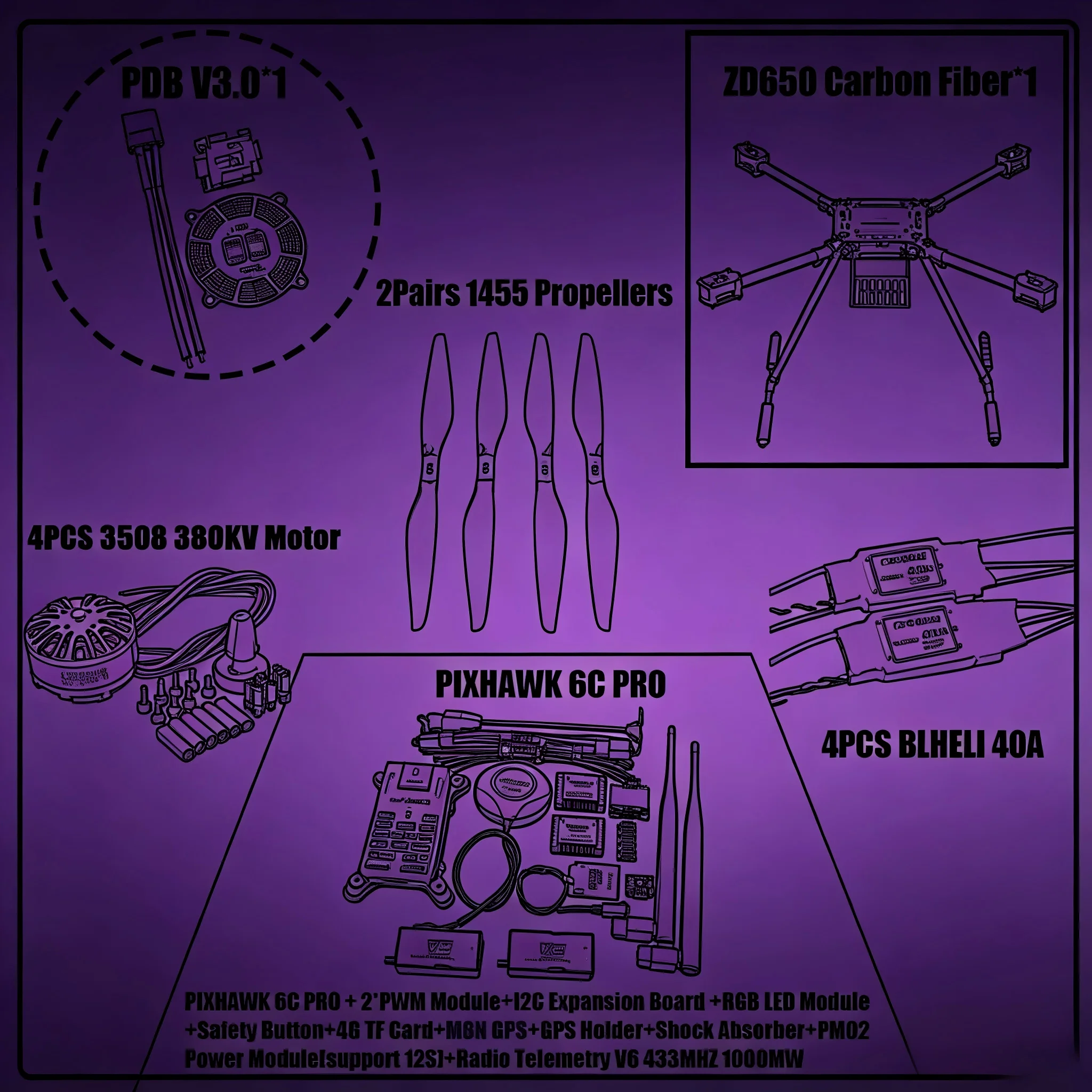 SkyEye ZD550 550mm/ZD650 650mm Carbon fiber Quadcopter Frame FPV Quad with Carbon Fiber Landing Skid F550
SkyEye ZD550 550mm/ZD650 650mm Carbon fiber Quadcopter Frame FPV Quad with Carbon Fiber Landing Skid F550