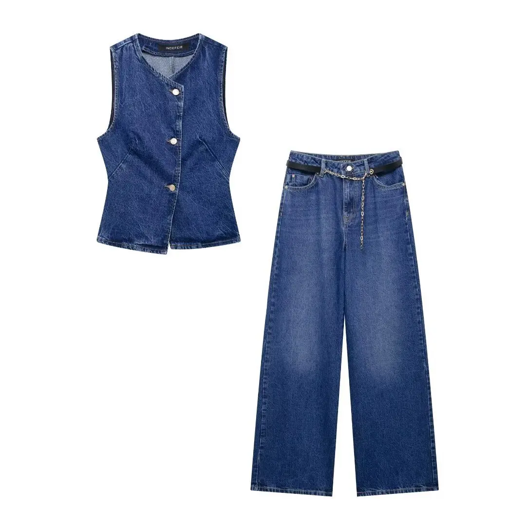 Loungewear Women Trousers Set New Spring/Summer 2025 Denim Vest and Wide-Leg Jeans Set Elegant and Stylish Women's Pants Suit
Loungewear Women Trousers Set New Spring/Summer 2025 Denim Vest and Wide-Leg Jeans Set Elegant and Stylish Women's Pants Suit
