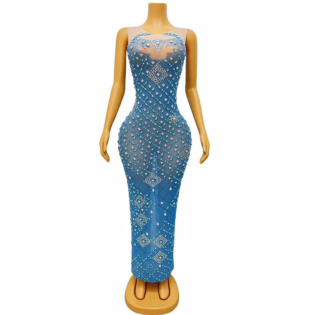 Birthday Celebrate Silver Rhinestones Transparent Blue Mesh Dress Women Dancer Show Evening Costume Prom Party lanshuijing
Birthday Celebrate Silver Rhinestones Transparent Blue Mesh Dress Women Dancer Show Evening Costume Prom Party lanshuijing