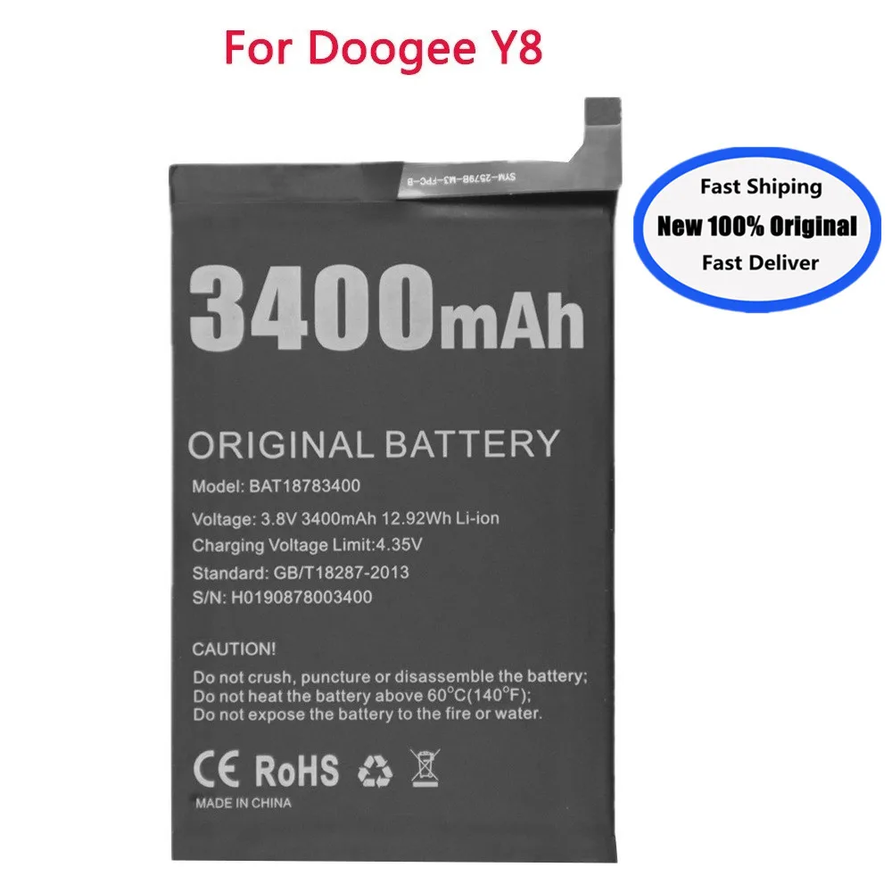BAT18783400 3400mAh Battery For Doogee Y8 Replacement Batteries Li-polymer Bateria + Tools
BAT18783400 3400mAh Battery For Doogee Y8 Replacement Batteries Li-polymer Bateria + Tools
