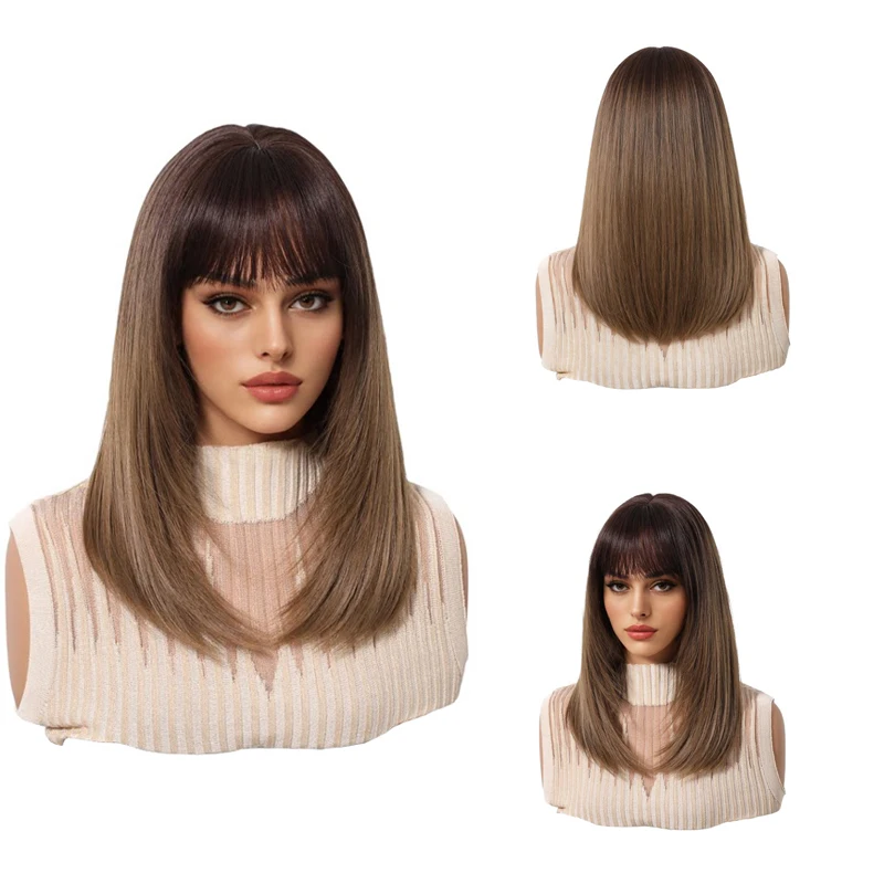 Natural Looking Ombre Brown Wig 35cm with Bangs Soft Straight Medium Length Heat Resistant Synthetic Wig For Women Daily Wear
Natural Looking Ombre Brown Wig 35cm with Bangs Soft Straight Medium Length Heat Resistant Synthetic Wig For Women Daily Wear