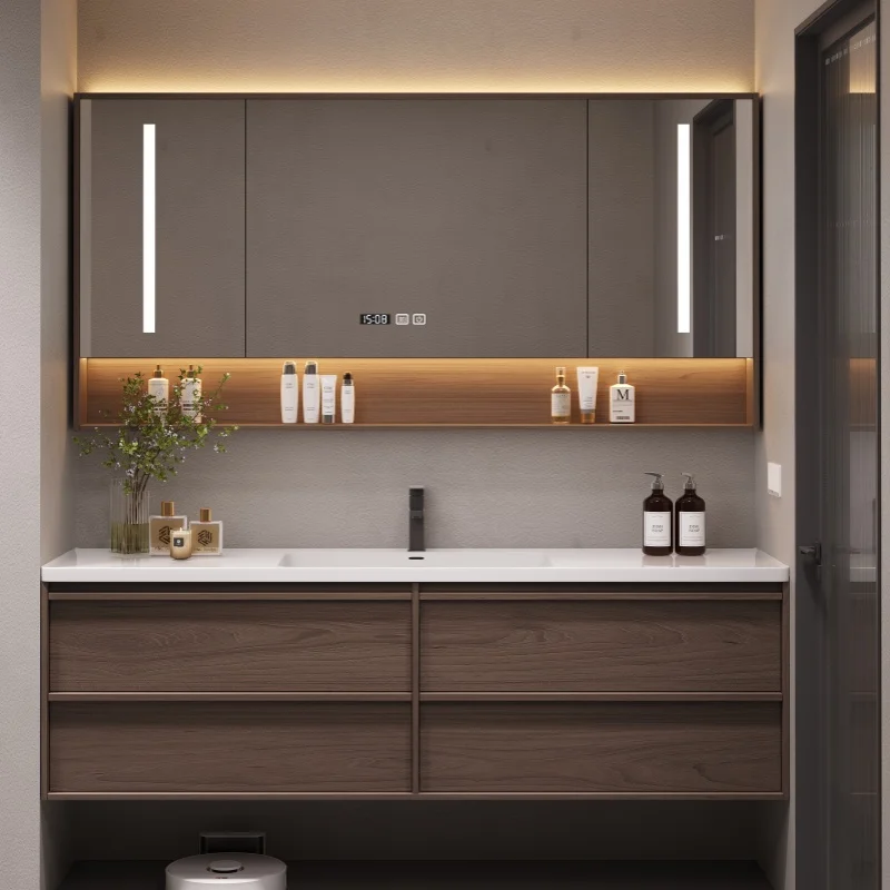 New Chinese bathroom cabinet combination medieval rock slab ceramic integrated basin custom bathroom hand wash
New Chinese bathroom cabinet combination medieval rock slab ceramic integrated basin custom bathroom hand wash