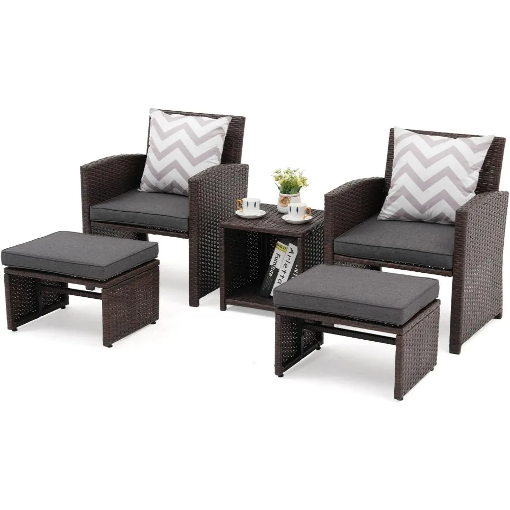 Patio Conversation Set Balcony Furniture Set with Cushions, Brown Wicker Chair with Ottoman, Storage Table
Patio Conversation Set Balcony Furniture Set with Cushions, Brown Wicker Chair with Ottoman, Storage Table
