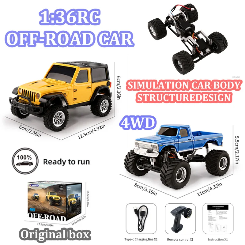 1:36 4WD RC Off - Road Car - Simulated Body, Ready To Run. Original Box, Remote & Charger Included
1:36 4WD RC Off - Road Car - Simulated Body, Ready To Run. Original Box, Remote & Charger Included