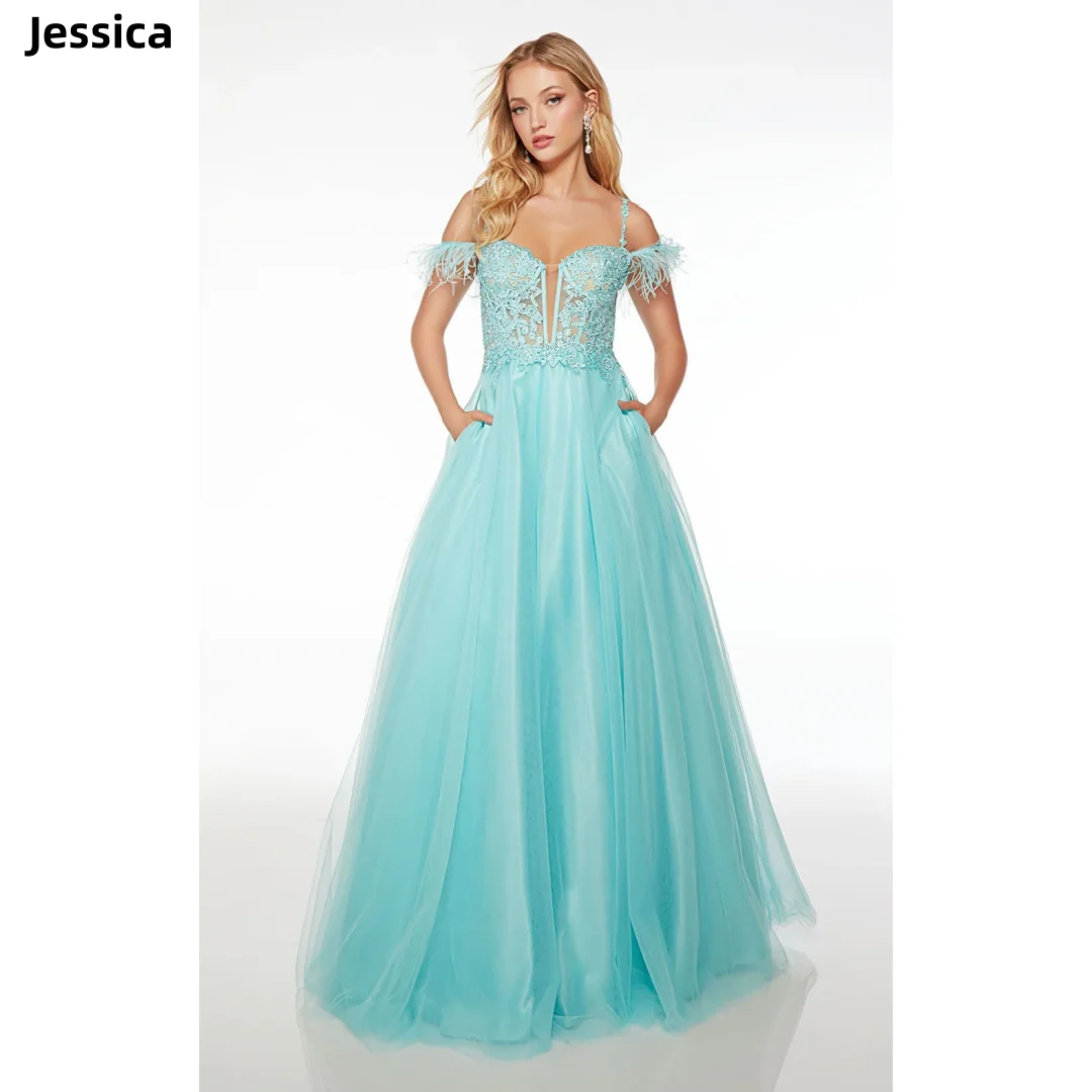 Jessica Glitter Embroidery Prom Dresses Sweetheart Tulle Feathers Wedding Dress A-Shape Elegant Robes De Soirée Customized 2025
Jessica Glitter Embroidery Prom Dresses Sweetheart Tulle Feathers Wedding Dress A-Shape Elegant Robes De Soirée Customized 2025