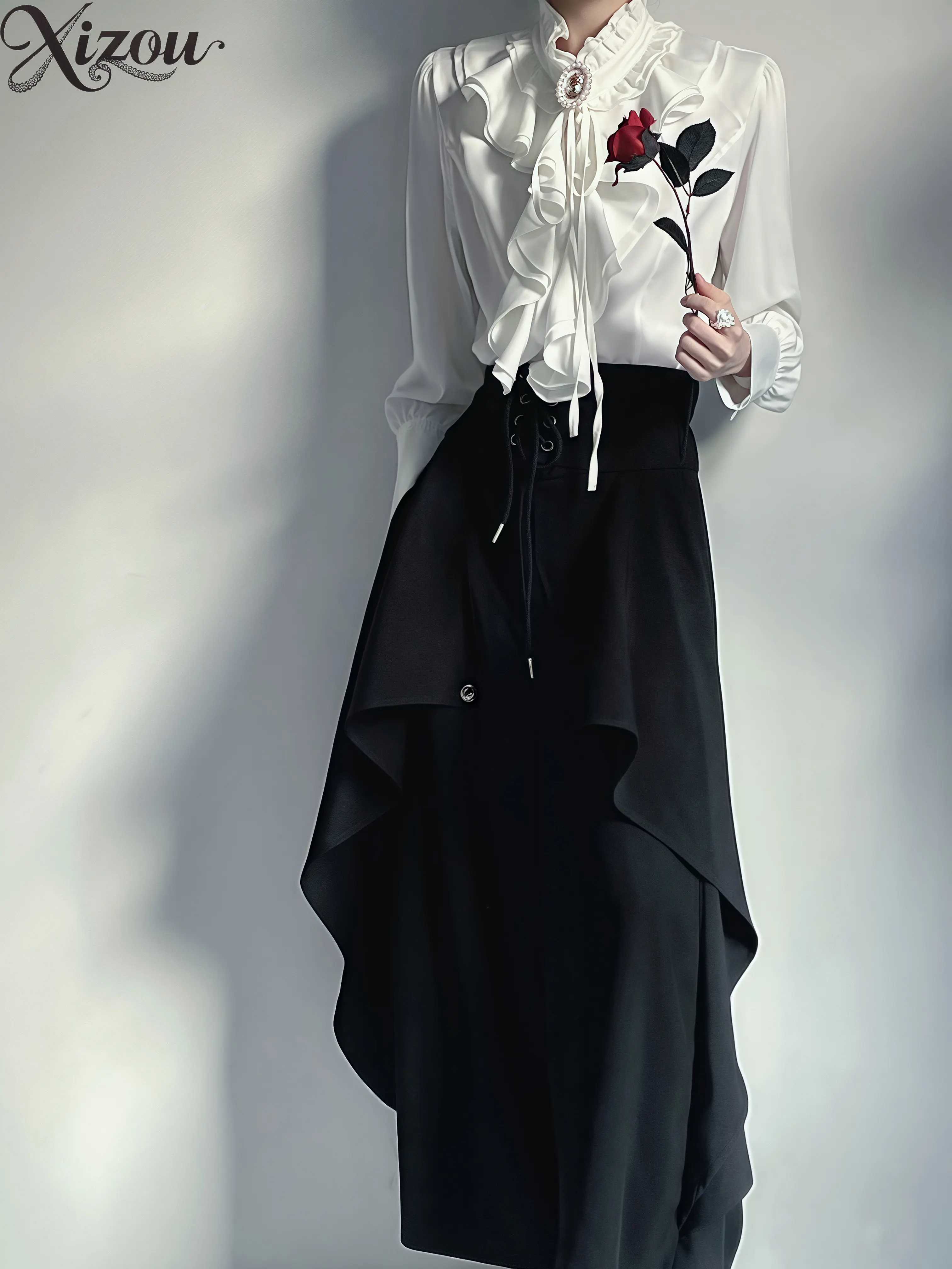 Court Shirt High End French Blouses Long Sleeve Tops White Ruffles Vintage Gothic Stand Collar Loose Y2K Elegant Streetwear
Court Shirt High End French Blouses Long Sleeve Tops White Ruffles Vintage Gothic Stand Collar Loose Y2K Elegant Streetwear