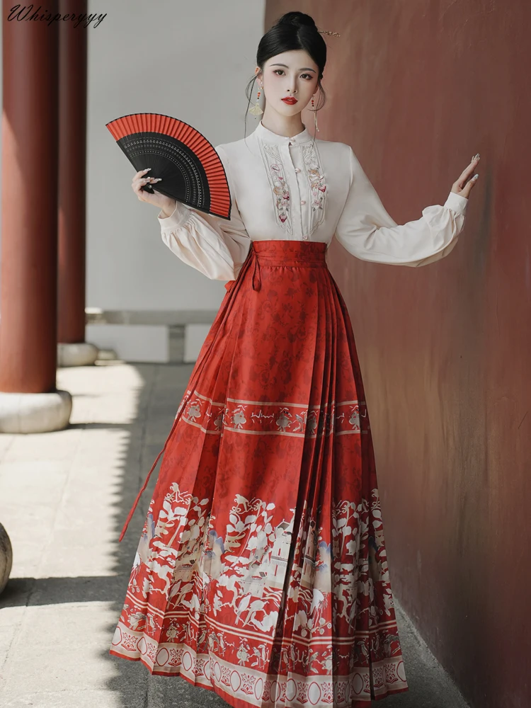 Hanfu Elements Chinese Style Embroidered Stand Collar Long Sleeve Shirt + Jacquard Horse Skirt Two-piece Set Modern Fashion
Hanfu Elements Chinese Style Embroidered Stand Collar Long Sleeve Shirt + Jacquard Horse Skirt Two-piece Set Modern Fashion