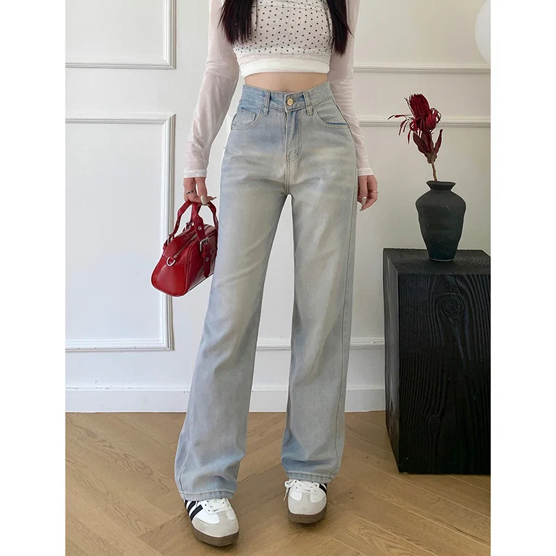 Summer Lady Chic Light Blue Jeans Women American High Waist Denim Trousers Female Vintage Loose Straight Leg Pants
Summer Lady Chic Light Blue Jeans Women American High Waist Denim Trousers Female Vintage Loose Straight Leg Pants