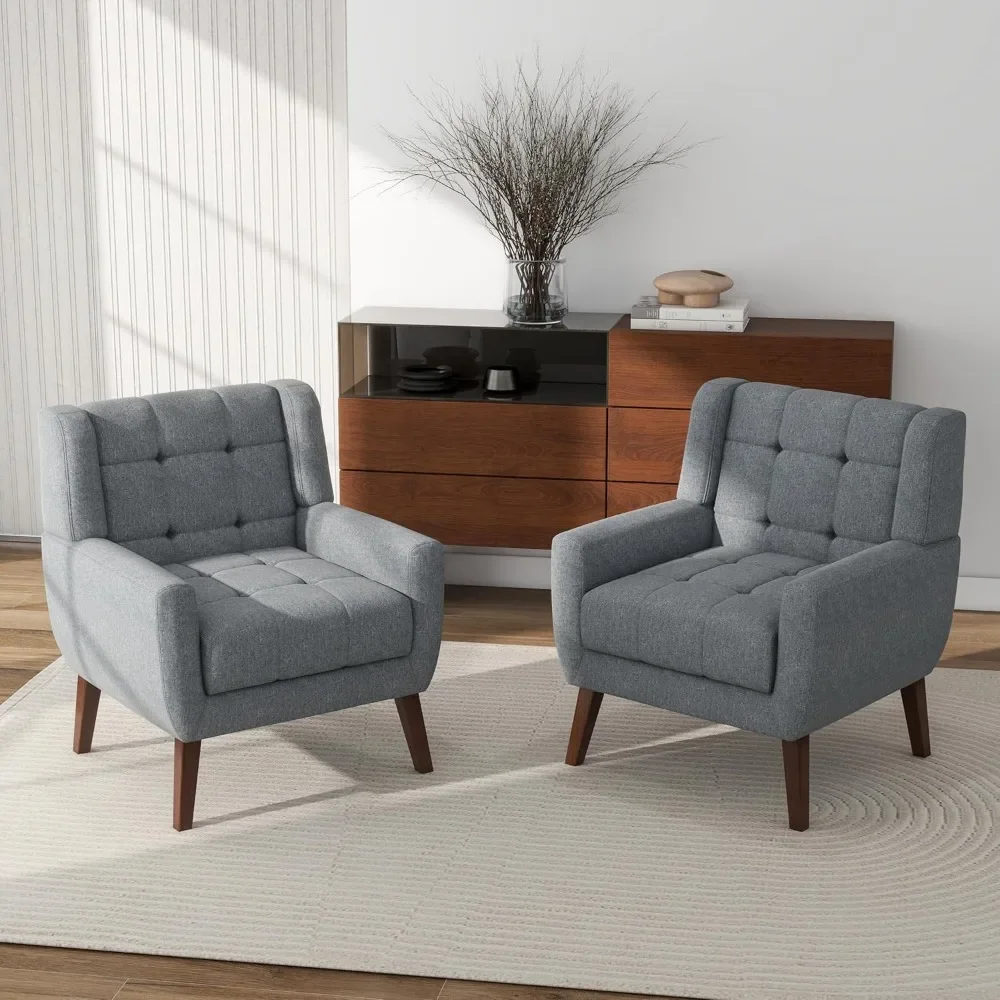 Comfy Mid Century Modern Small Armchairs with Solid Wood Frame and Soft Cushion (Fabric, Grey, Set of 2), Accent Chair
Comfy Mid Century Modern Small Armchairs with Solid Wood Frame and Soft Cushion (Fabric, Grey, Set of 2), Accent Chair