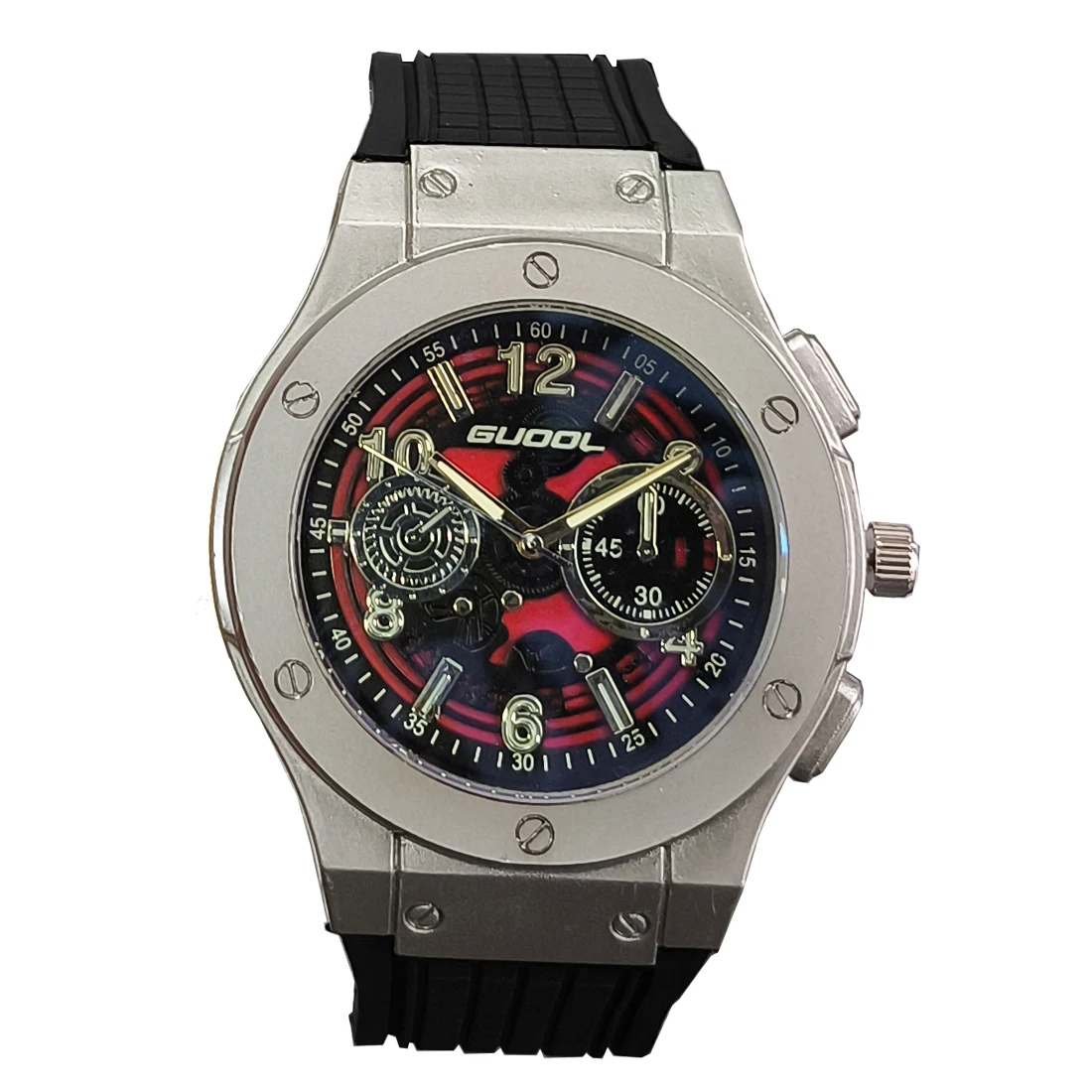 Fashion Men Chronograph Watch Silver Bezel Black Dial Silicone Band Analog Quartz Wristwatch Waterproof Sports Wrist Clock with
Fashion Men Chronograph Watch Silver Bezel Black Dial Silicone Band Analog Quartz Wristwatch Waterproof Sports Wrist Clock with