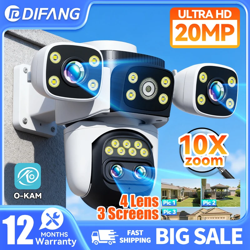 Outdoor 20MP Security Camera 10X Optical Zoom 3 Screens IP Cam Four Lens PTZ AI Auto Tracking Surveillance IP66 Waterproof CCTV
Outdoor 20MP Security Camera 10X Optical Zoom 3 Screens IP Cam Four Lens PTZ AI Auto Tracking Surveillance IP66 Waterproof CCTV