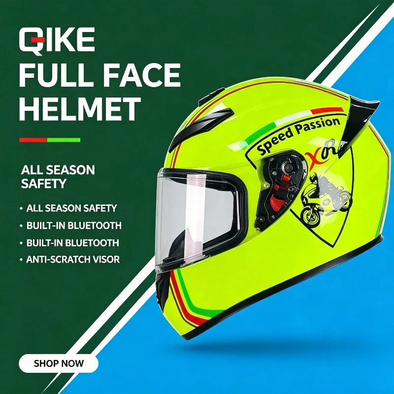 QIKE Unisex Four-Season Full Face Motorcycle Helmet, Fashion Built-In Bluetooth Protective Riding Safety Helmet
QIKE Unisex Four-Season Full Face Motorcycle Helmet, Fashion Built-In Bluetooth Protective Riding Safety Helmet