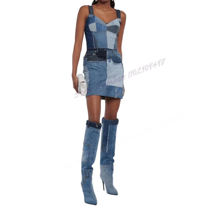 Blue Denim Patchwork Knee High Boots Pointed Toe Shoes for Women Thin High Heels Sexy Lady Autumn Shoes 2023 Zapatos Para Mujere
Blue Denim Patchwork Knee High Boots Pointed Toe Shoes for Women Thin High Heels Sexy Lady Autumn Shoes 2023 Zapatos Para Mujere
