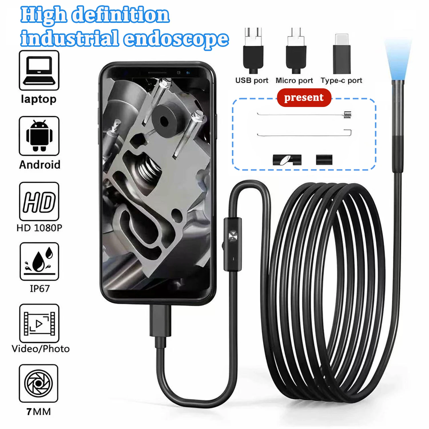 Эндоскопическая камера 7 мм HD Мини-камера Эндоскоп Жесткий кабель Инспекционная камера-бороскоп USB Type C для ПК Android 6 светодиодов Регулируемая
Эндоскопическая камера 7 мм HD Мини-камера Эндоскоп Жесткий кабель Инспекционная камера-бороскоп USB Type C для ПК Android 6 светодиодов Регулируемая