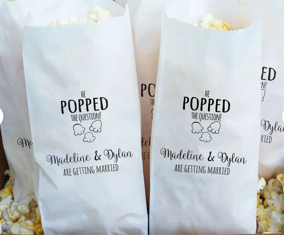 Set Of 50 Engagement Party Favor Bags, Popcorn Buffet, He Popped The Question - Grease Resistant - Custom Names
Set Of 50 Engagement Party Favor Bags, Popcorn Buffet, He Popped The Question - Grease Resistant - Custom Names
