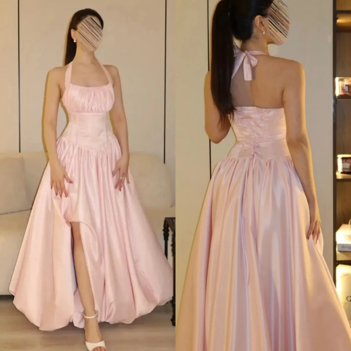 Pink Halter Prom Dress Square Neck Ruched Customized Evening Dresses High Slit Satin Bespoke Occasion Wedding Party Dress Woman
Pink Halter Prom Dress Square Neck Ruched Customized Evening Dresses High Slit Satin Bespoke Occasion Wedding Party Dress Woman