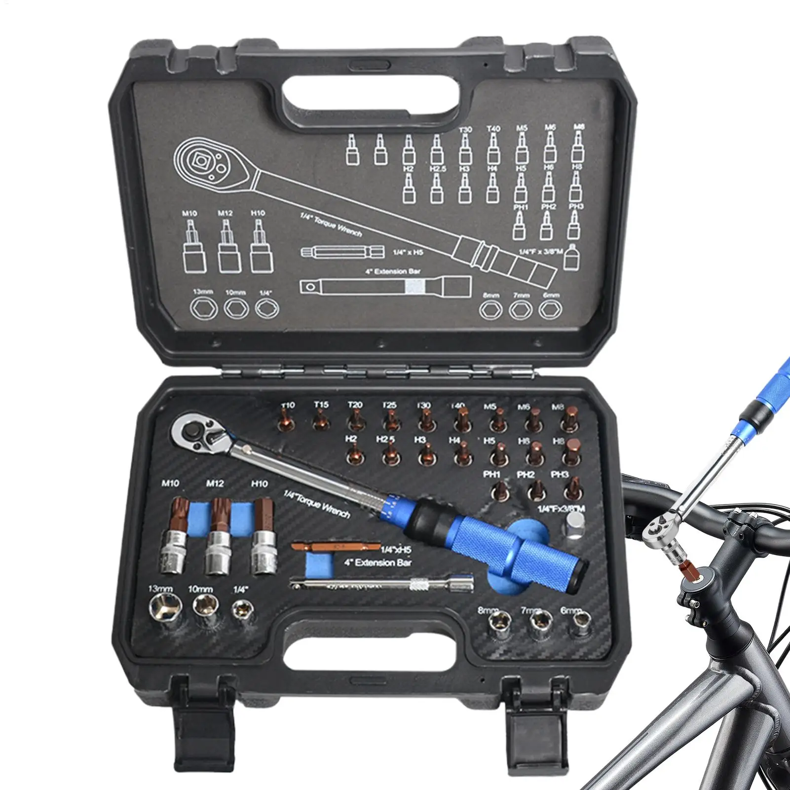 Bike Torque Wrench Set 1/4 Inch Drive Bike Maintenance Tools Bicycle Torque Wrench Bit Set for Tightening Handlebar Seatpost
Bike Torque Wrench Set 1/4 Inch Drive Bike Maintenance Tools Bicycle Torque Wrench Bit Set for Tightening Handlebar Seatpost
