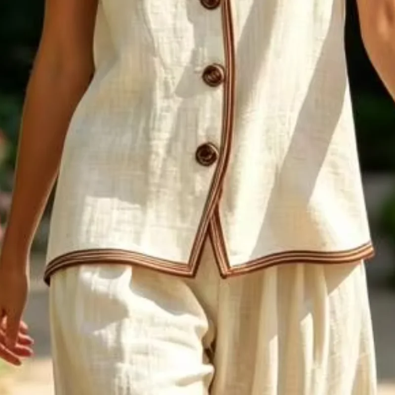 Summer Vacation Outfit Sleeveless Linen-like Fabric Button Down V Neck Tank Top And Wide-Leg Shorts Summer Matching Sets
Summer Vacation Outfit Sleeveless Linen-like Fabric Button Down V Neck Tank Top And Wide-Leg Shorts Summer Matching Sets