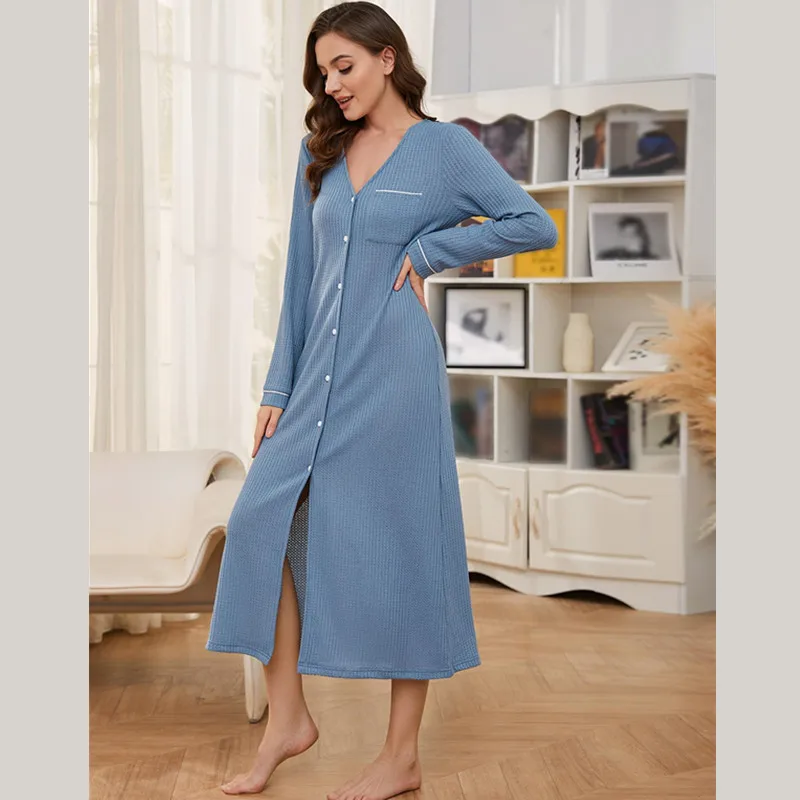 European Long Sleeved Nightgowns Women's Spring Autumn Long Dress Waffle Sleepwear Nightshirt Female V Neck Night Dresses
European Long Sleeved Nightgowns Women's Spring Autumn Long Dress Waffle Sleepwear Nightshirt Female V Neck Night Dresses