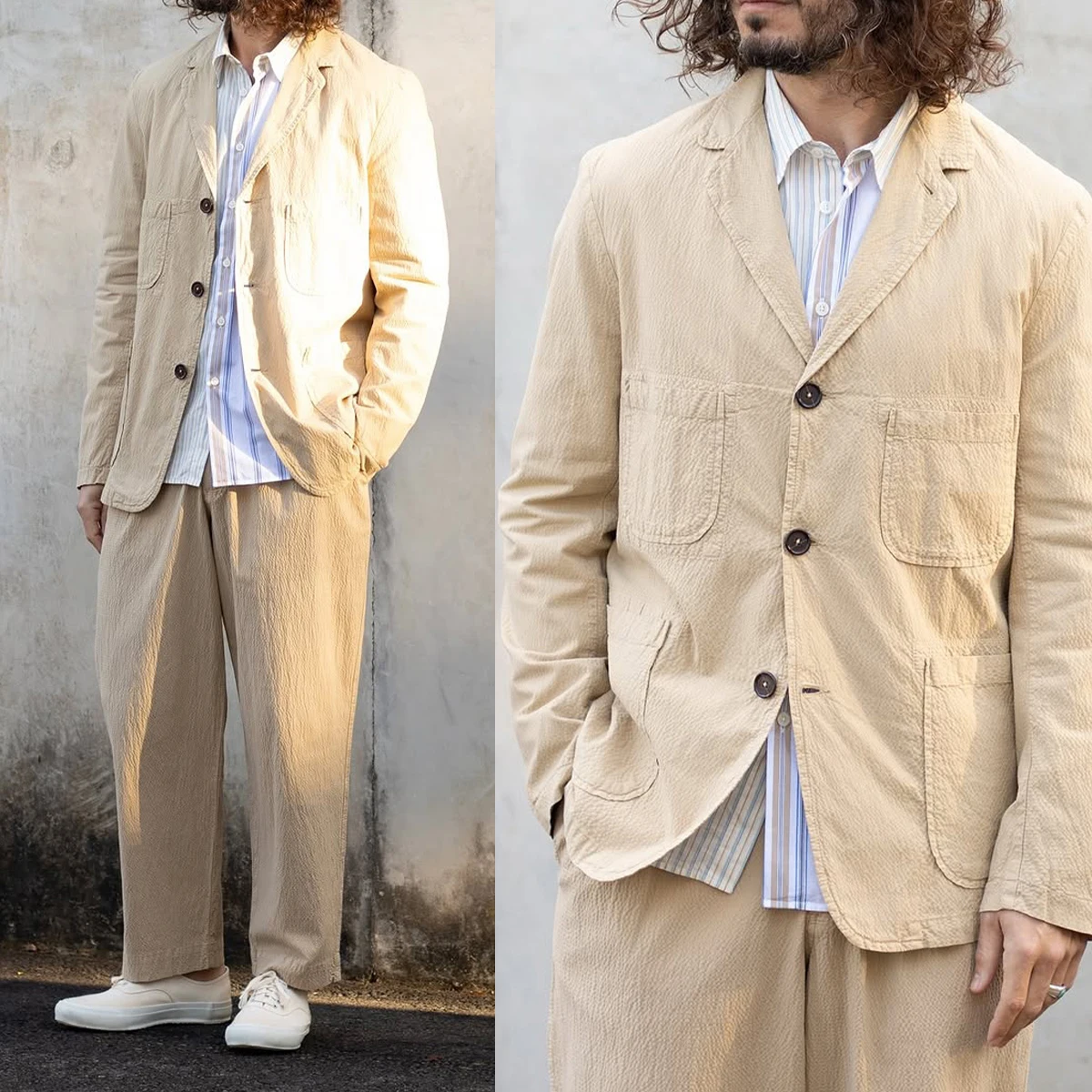 Seersucker Men Suits 2-Piece Slim Fit Tuxedo Jacket Coat Pants Groom Cotton Linen Wedding Groom Business Prom Formal Customized
Seersucker Men Suits 2-Piece Slim Fit Tuxedo Jacket Coat Pants Groom Cotton Linen Wedding Groom Business Prom Formal Customized