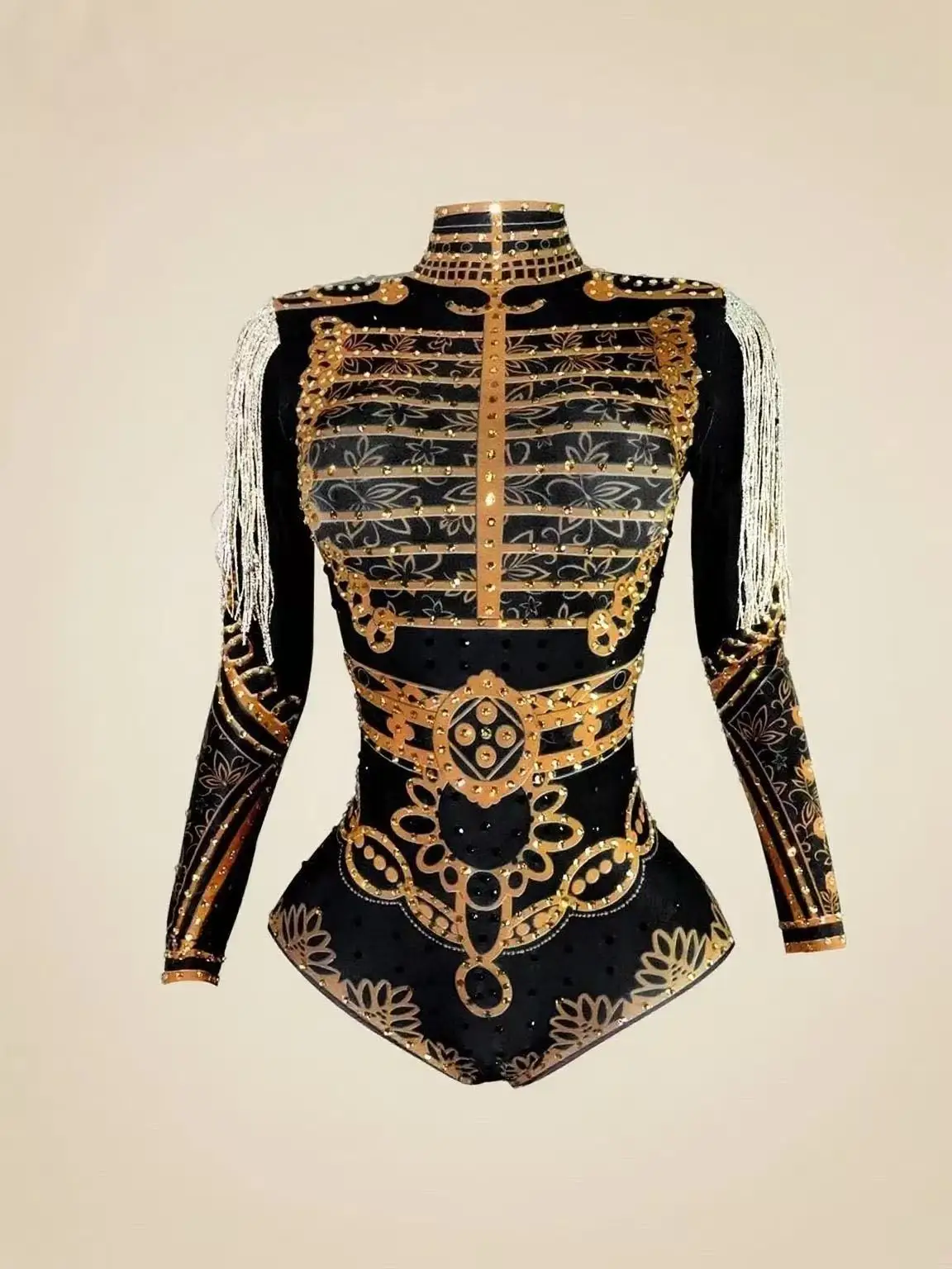 Sparkly Gold Black Rhinestones Leotard Long Sleeve Female Performance Dance Costume Singer Show Stage Wear Nightclub Outfit 
Sparkly Gold Black Rhinestones Leotard Long Sleeve Female Performance Dance Costume Singer Show Stage Wear Nightclub Outfit