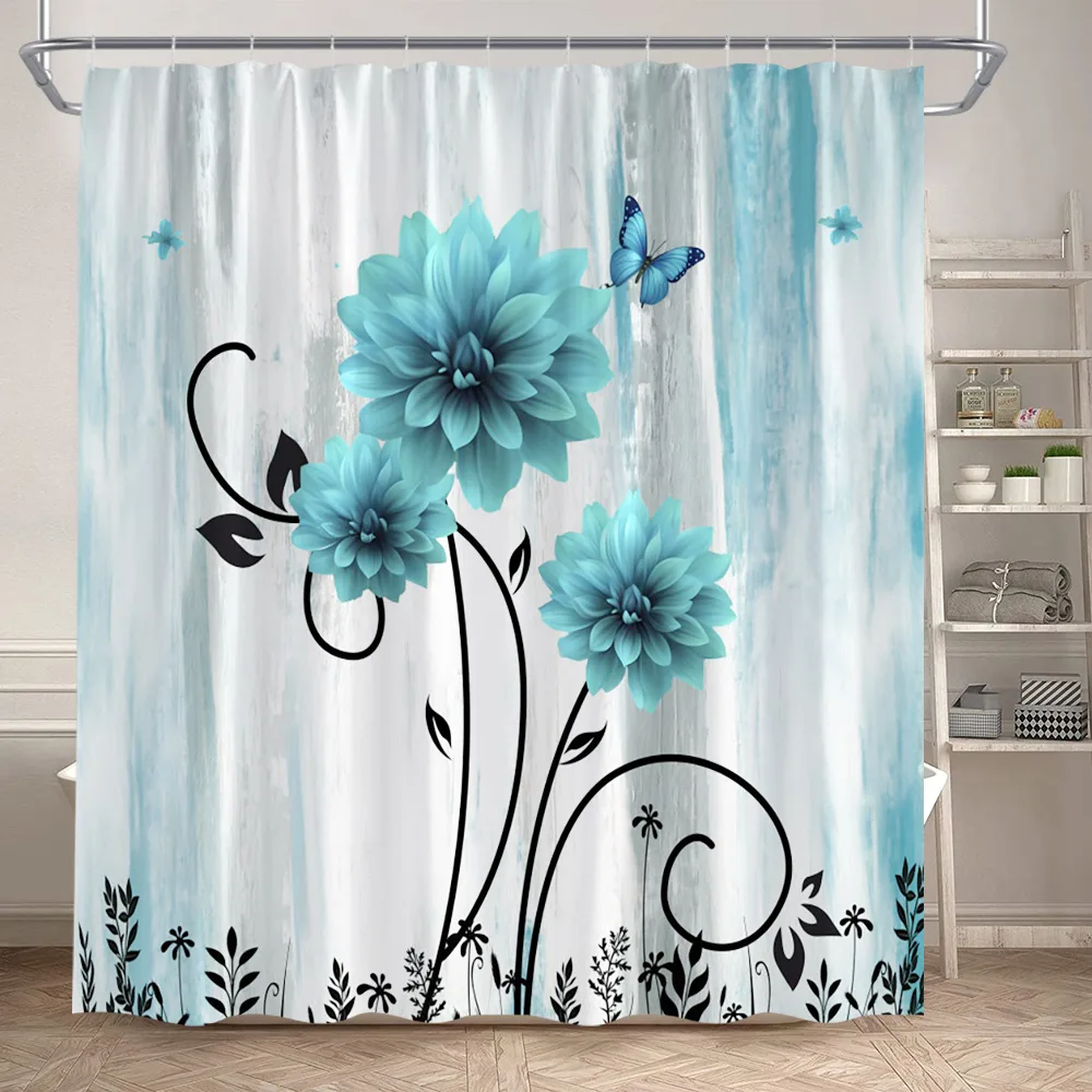 Dahlia Floral Shower Curtains Butterfly Rustic Turquoise Flowers Black Leaves Plant Polyester Fabric Bathroom Curtain Decor Set
Dahlia Floral Shower Curtains Butterfly Rustic Turquoise Flowers Black Leaves Plant Polyester Fabric Bathroom Curtain Decor Set