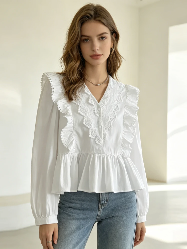 Fashion New Spring and Autumn V-neck Lace Straight Women's Long-sleeved Chiffon Shirt Elegant Slim Women's Casual Office Blouse
Fashion New Spring and Autumn V-neck Lace Straight Women's Long-sleeved Chiffon Shirt Elegant Slim Women's Casual Office Blouse