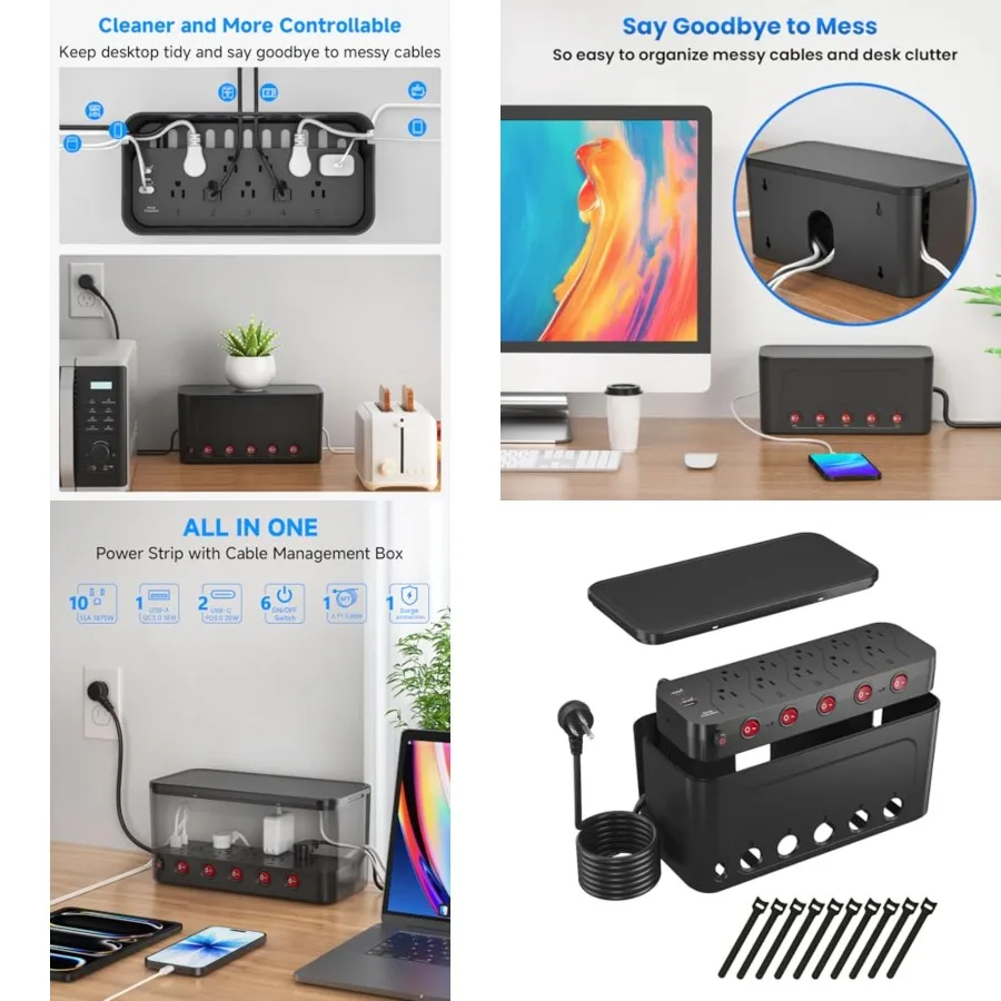 Power Strip with Cable Management Box, Surge Protector 10 AC and 3 USB Ports, 6 ft Flat Plug Extension Cord, Outlet Hider Fast
Power Strip with Cable Management Box, Surge Protector 10 AC and 3 USB Ports, 6 ft Flat Plug Extension Cord, Outlet Hider Fast