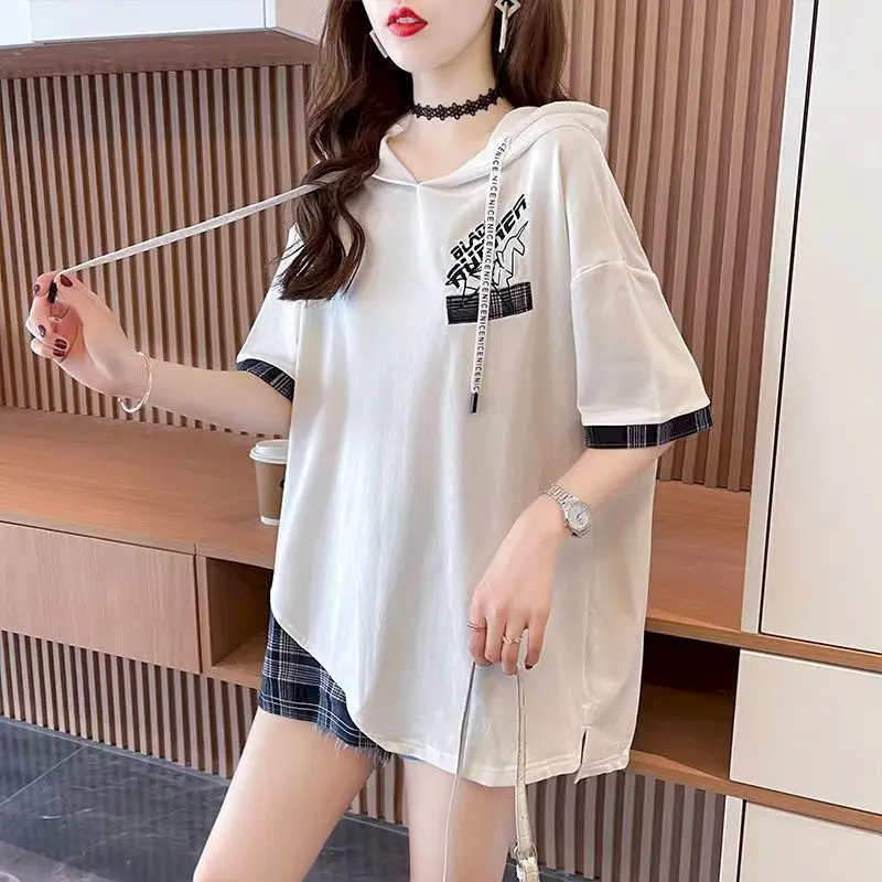 Fashion Women's Hooded T Shirt Summer Clothing Korean Style Short-sleeved T-shirt Casual Design Sense Hoodies Oversized Tshirts
Fashion Women's Hooded T Shirt Summer Clothing Korean Style Short-sleeved T-shirt Casual Design Sense Hoodies Oversized Tshirts