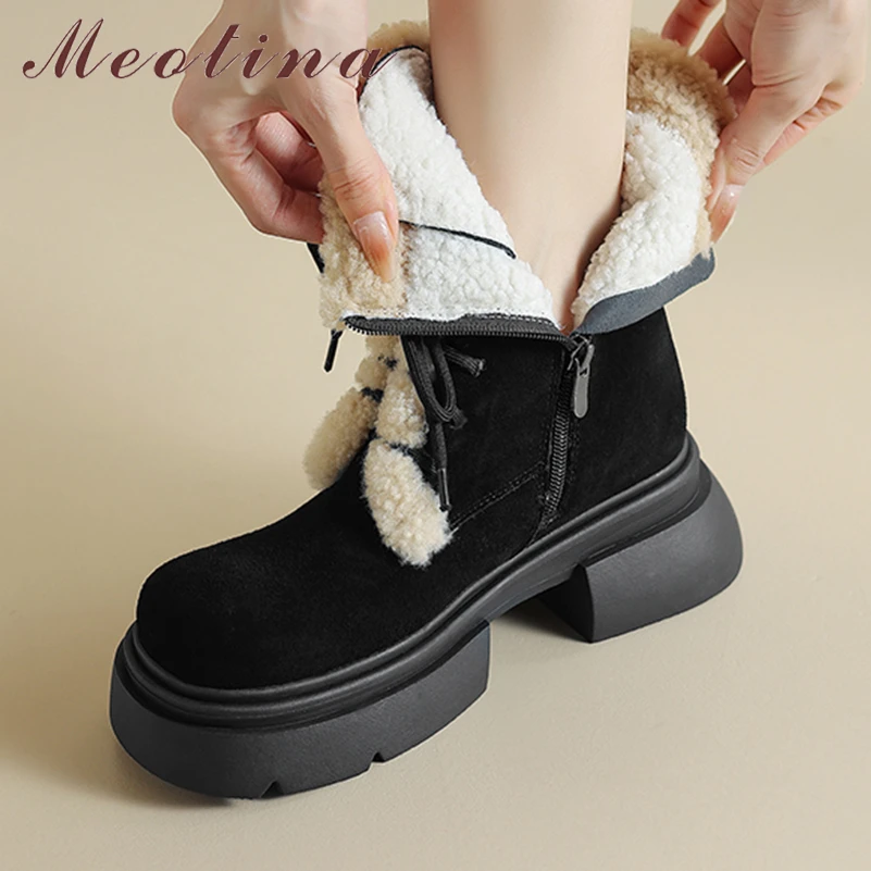 Meotina Women Genuine Leather Ankle Short Boots Round Toe Thick Mid Heels Zipper Lace-up Wool Combat Boots Ladies Shoes Winter
Meotina Women Genuine Leather Ankle Short Boots Round Toe Thick Mid Heels Zipper Lace-up Wool Combat Boots Ladies Shoes Winter