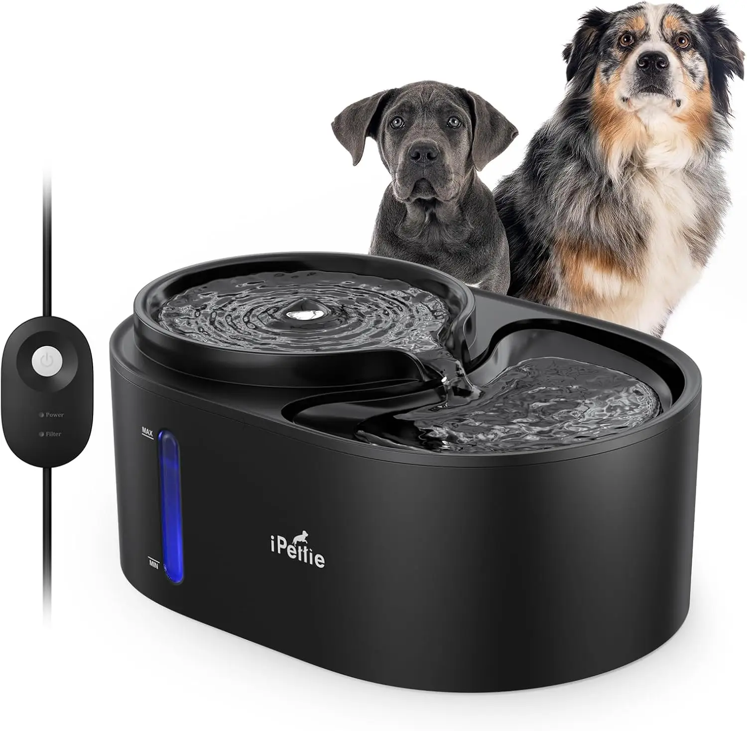 Waterfall Dog Water Fountain, Hygienic 5-Stage Filtered Water, 2 Heights to Drink from, Water Shortage Alert, Night Light
Waterfall Dog Water Fountain, Hygienic 5-Stage Filtered Water, 2 Heights to Drink from, Water Shortage Alert, Night Light