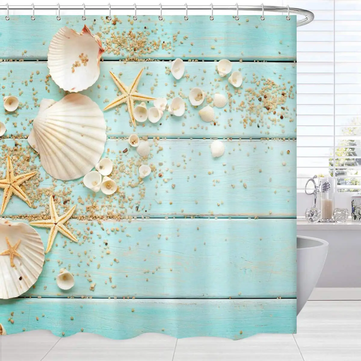 Beach Shower Curtain Coastal Shower Curtains with Hooks Seashells Starfish on Teal Blue Bath Curtain Set Ocean Bathroom Decor
Beach Shower Curtain Coastal Shower Curtains with Hooks Seashells Starfish on Teal Blue Bath Curtain Set Ocean Bathroom Decor