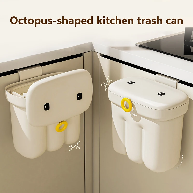 Octopus-shaped Kitchen Trash Can, Household Wall-mounted Trash Can With Lid, No Bending Over Required, Large Capacity, Hanging.
Octopus-shaped Kitchen Trash Can, Household Wall-mounted Trash Can With Lid, No Bending Over Required, Large Capacity, Hanging.