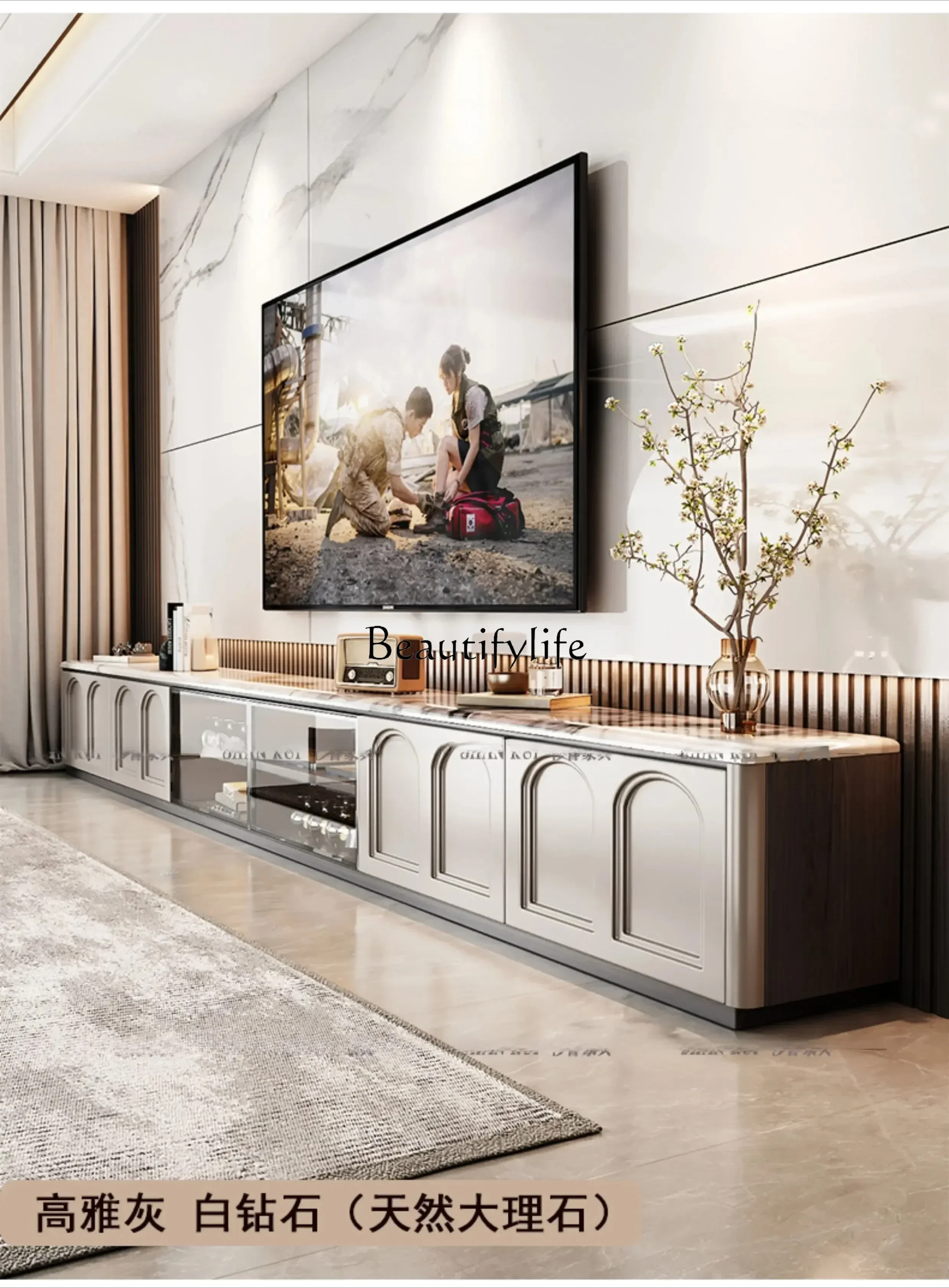 1French natural luxury stone TV cabinet marble light luxury floor-to-ceiling villa modern and simple, living room for home
1French natural luxury stone TV cabinet marble light luxury floor-to-ceiling villa modern and simple, living room for home