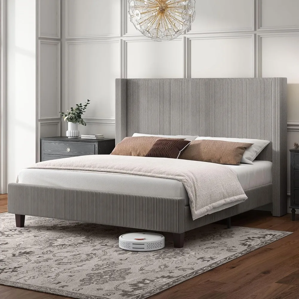 HOWE King Size Upholstered Platform Bed Frame, Wingback Bed with 50.8" Headboard, Corduroy/Solid Wood Leg/No Box Spring Needed/N
HOWE King Size Upholstered Platform Bed Frame, Wingback Bed with 50.8" Headboard, Corduroy/Solid Wood Leg/No Box Spring Needed/N