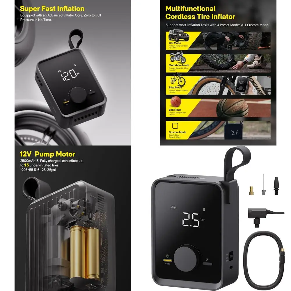 Портативный насос для накачивания шин, электрический воздушный насос для автомобильных шин с цифровым манометром 120PSI, беспроводной насос для шин с мото 12 В
Портативный насос для накачивания шин, электрический воздушный насос для автомобильных шин с цифровым манометром 120PSI, беспроводной насос для шин с мото 12 В