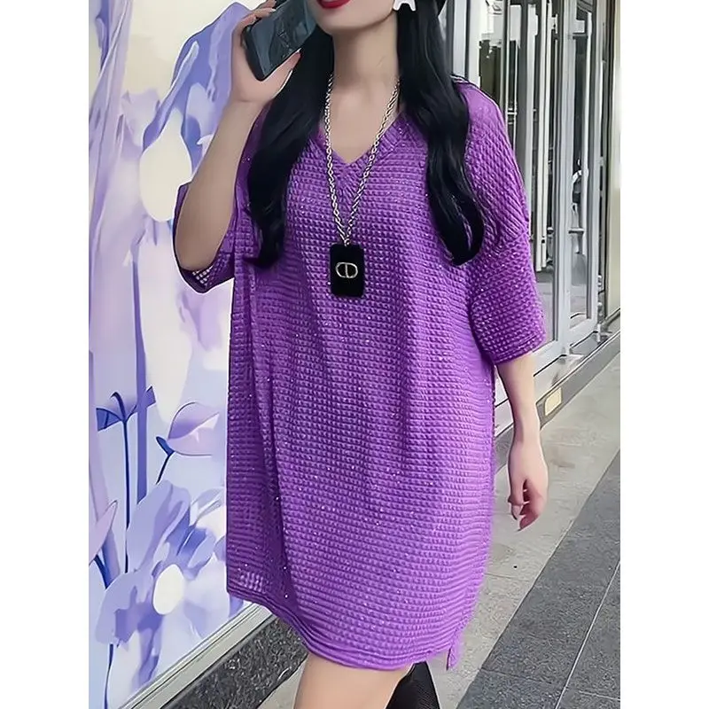 Minimalist Casual Summer Women's Solid Color V-neck Waffler Fashion Korean Versatile Loose Fitting Short Sleevemid Length Dress
Minimalist Casual Summer Women's Solid Color V-neck Waffler Fashion Korean Versatile Loose Fitting Short Sleevemid Length Dress
