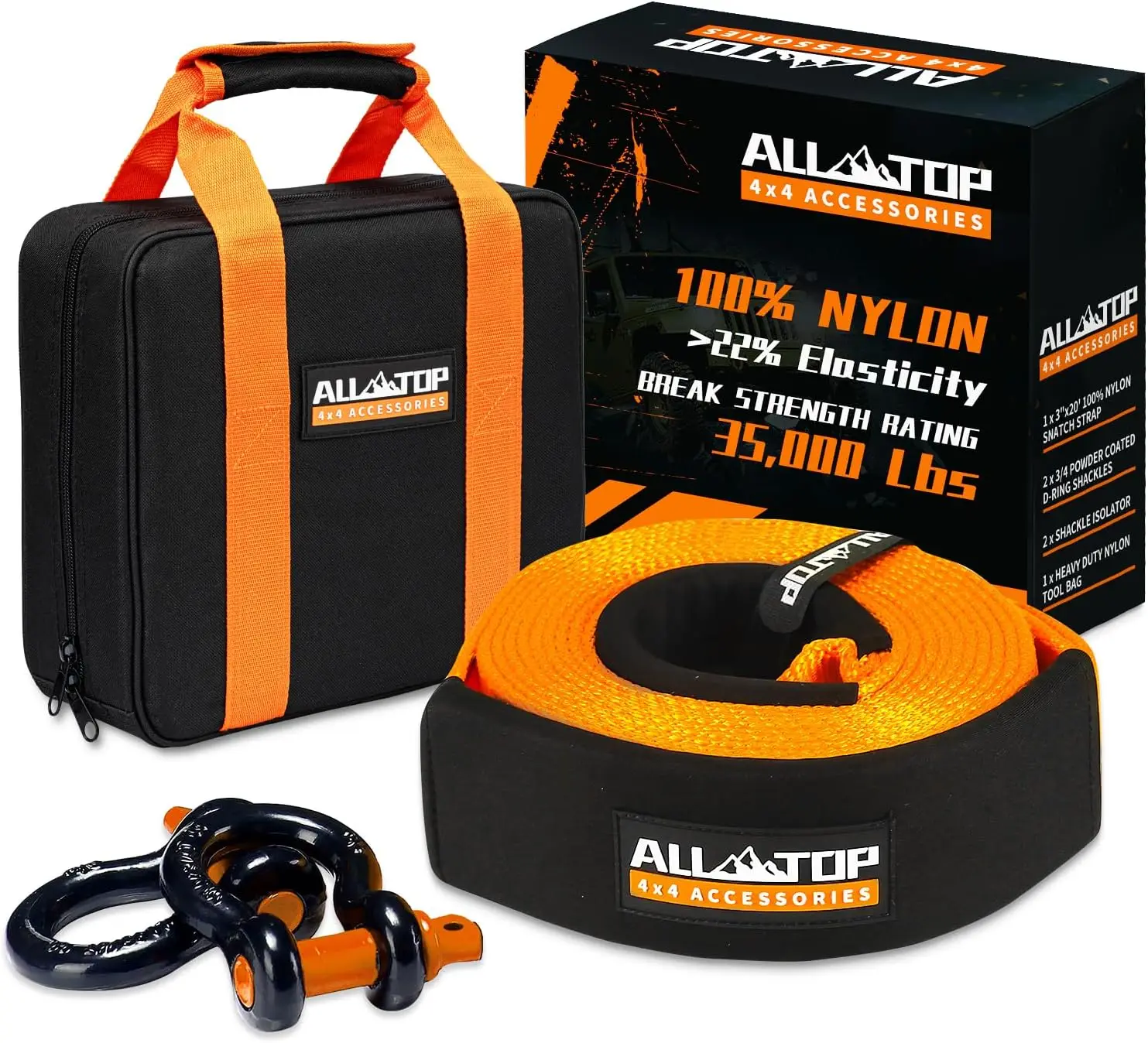 Heavy Duty Tow Strap Recovery Kit, 3" x 20ft 35,000lbs 100% Nylon Snatch Strap with 2 D-Ring Shackles and Storage Bag
Heavy Duty Tow Strap Recovery Kit, 3" x 20ft 35,000lbs 100% Nylon Snatch Strap with 2 D-Ring Shackles and Storage Bag