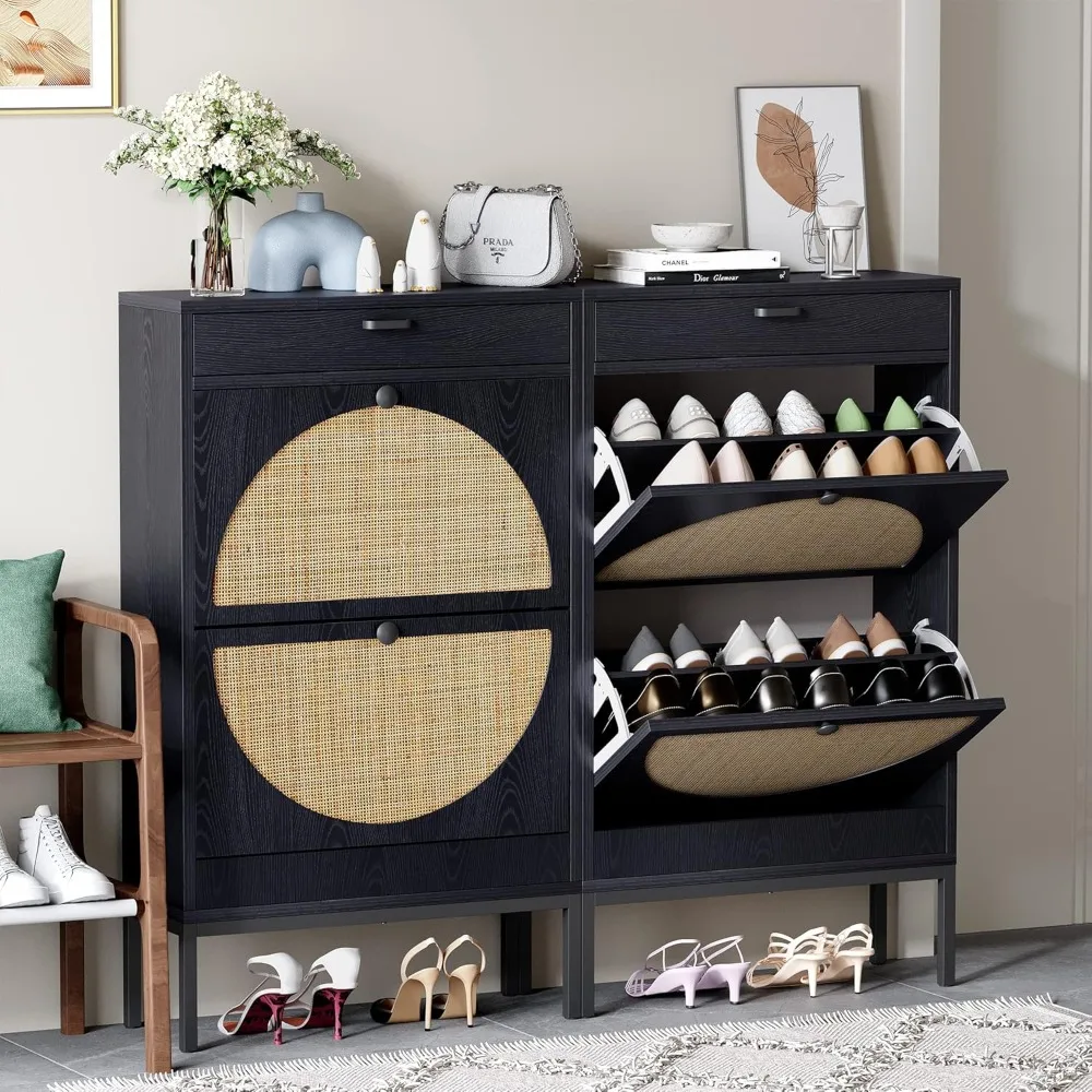 Shoe Rack Storage Organizer with 2 Natural Semi-Circular Rattan Doors, Entryway Wooden Shoe Cabinet for Sneakers, Leather
Shoe Rack Storage Organizer with 2 Natural Semi-Circular Rattan Doors, Entryway Wooden Shoe Cabinet for Sneakers, Leather