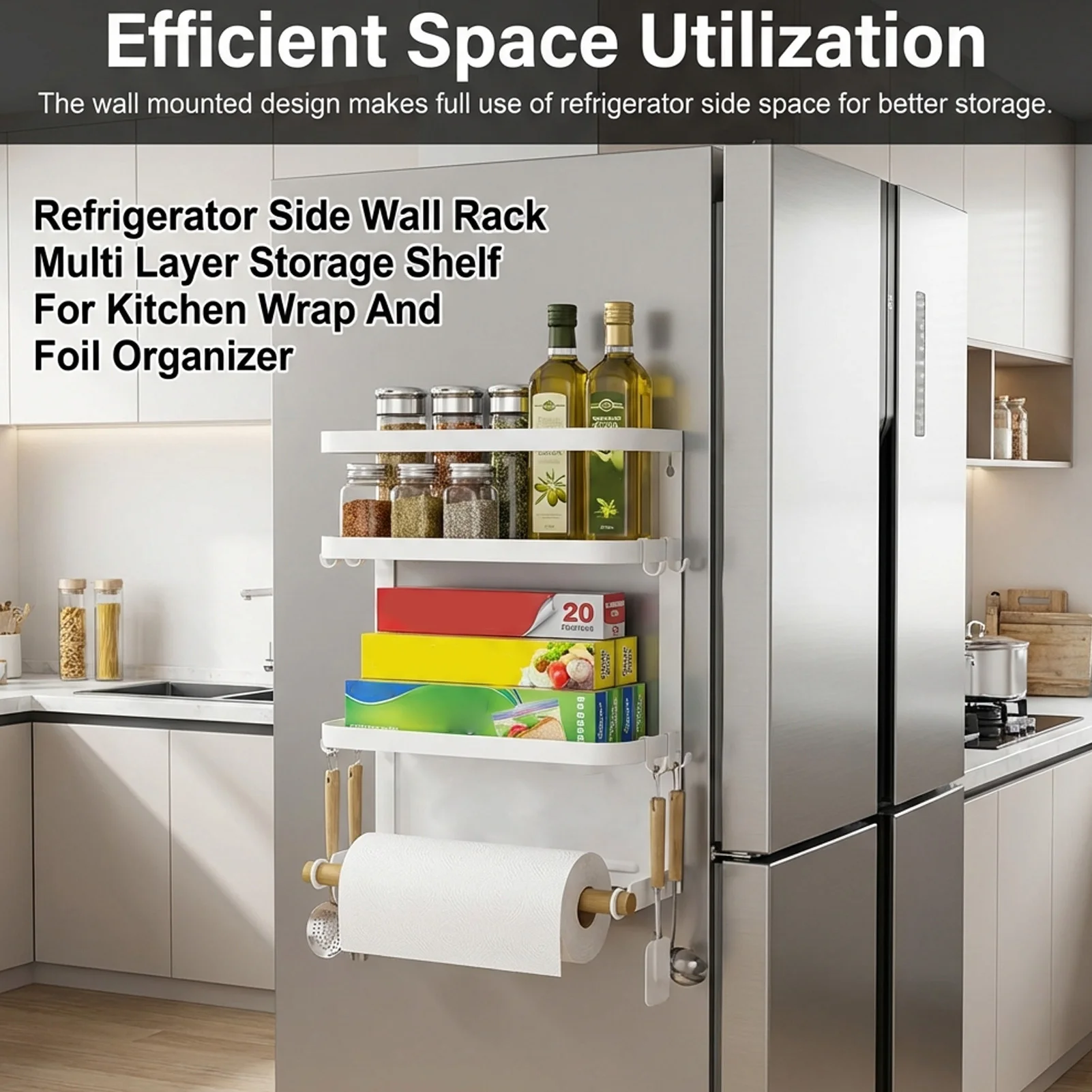 Refrigerator Side Wall Rack Multi Layer Storage Shelf For Kitchen Wrap And Foil Organizer
Refrigerator Side Wall Rack Multi Layer Storage Shelf For Kitchen Wrap And Foil Organizer