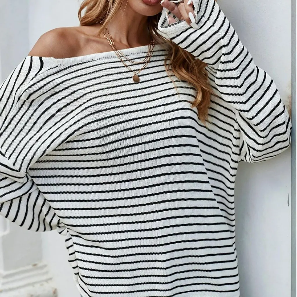 Women's Striped Knitwear Long-Sleeve Backless Sweater European American Style Loose Slimming Top for
Women's Striped Knitwear Long-Sleeve Backless Sweater European American Style Loose Slimming Top for
