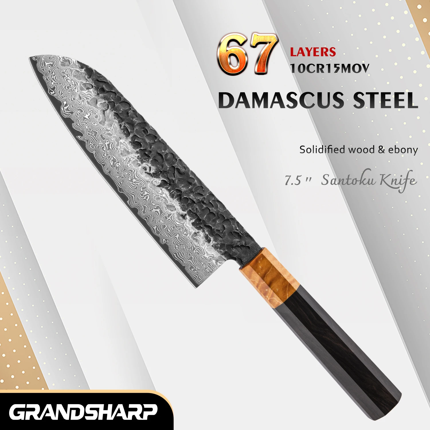 Grandsharp 7.5''Santoku Knife 67 Layers Damascus Steel 10Cr15MoV Core Blade Solidified Wood&Ebony Handle Chef Knife Kitchen Tool
Grandsharp 7.5''Santoku Knife 67 Layers Damascus Steel 10Cr15MoV Core Blade Solidified Wood&Ebony Handle Chef Knife Kitchen Tool