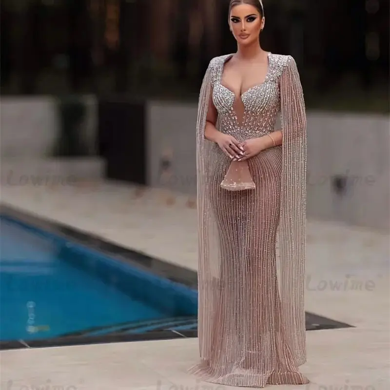 Lowime 2025 Arabic Nude Cape Sleeves Beaded Evening Dresses Gowns For Women Wedding Party 2025 Dubai Long Prom Dress Customized
Lowime 2025 Arabic Nude Cape Sleeves Beaded Evening Dresses Gowns For Women Wedding Party 2025 Dubai Long Prom Dress Customized