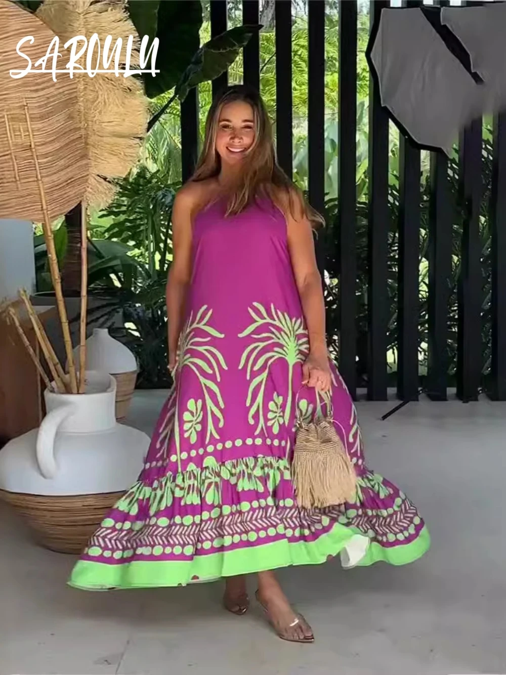 Popular Beach Travel Spring Summer Dress For Women Loose Big Swing Halter Party Gown Chic Printing New Arrival Sleeveless Wear 
Popular Beach Travel Spring Summer Dress For Women Loose Big Swing Halter Party Gown Chic Printing New Arrival Sleeveless Wear