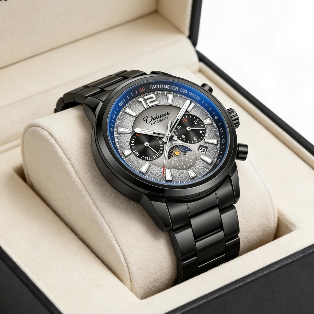 Мужские многофункциональные механические часы, мужские водонепроницаемые часы из нержавеющей стали, календарь фаз луны, мужские автоматические наручные часы
Мужские многофункциональные механические часы, мужские водонепроницаемые часы из нержавеющей стали, календарь фаз луны, мужские автоматические наручные часы