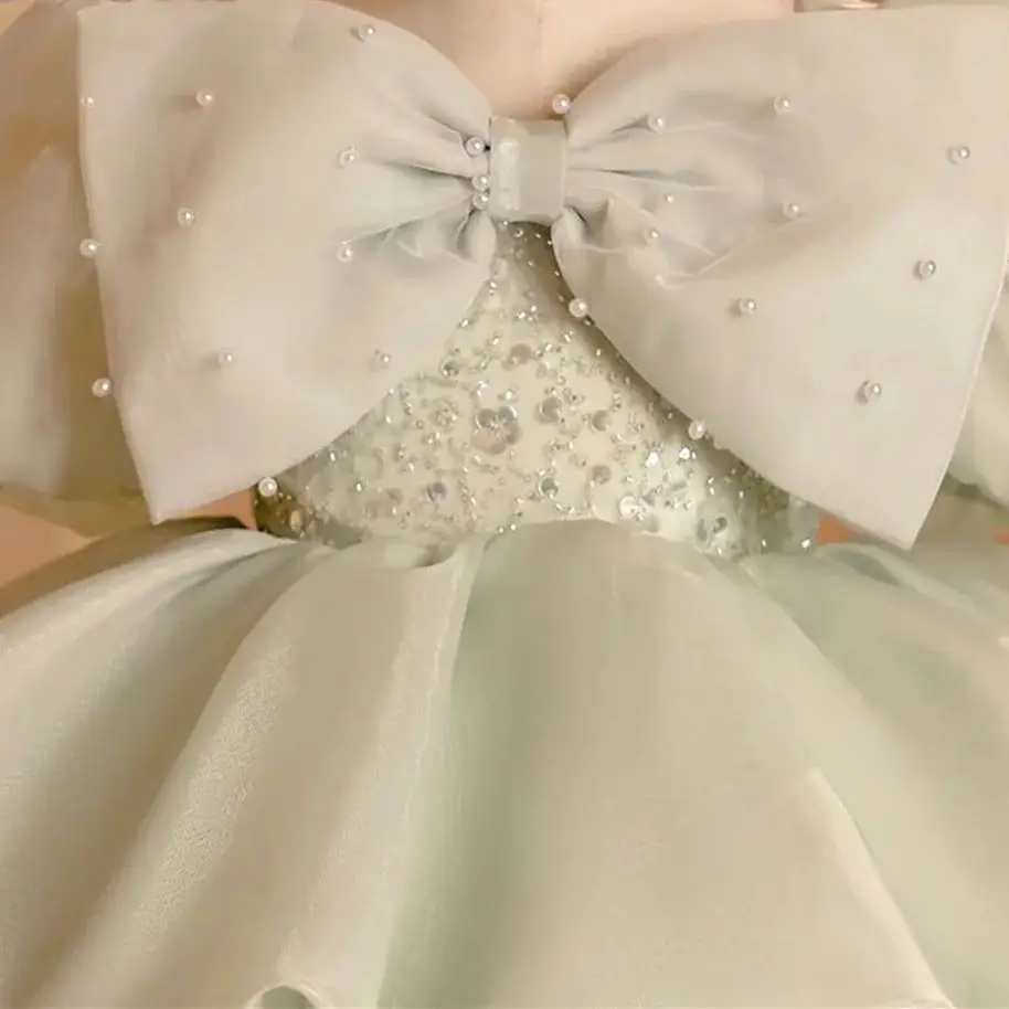 Elegant Short Sleeve Customized Flower Girl Dress For Wedding Bow Pearls Beads Tiered Kids Birthday Party First Communion Gown
Elegant Short Sleeve Customized Flower Girl Dress For Wedding Bow Pearls Beads Tiered Kids Birthday Party First Communion Gown 