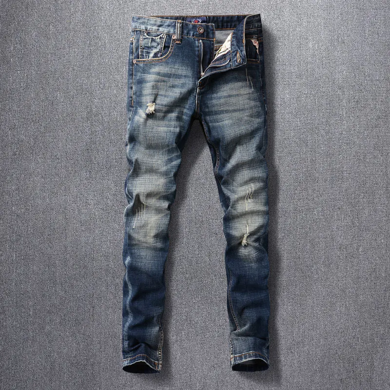 Fashion Designer Men Jeans High Quality Retro Washed Blue Stretch Slim Fit Ripped Jeans Men Vintage Casual Denim Pants Hombre
Fashion Designer Men Jeans High Quality Retro Washed Blue Stretch Slim Fit Ripped Jeans Men Vintage Casual Denim Pants Hombre